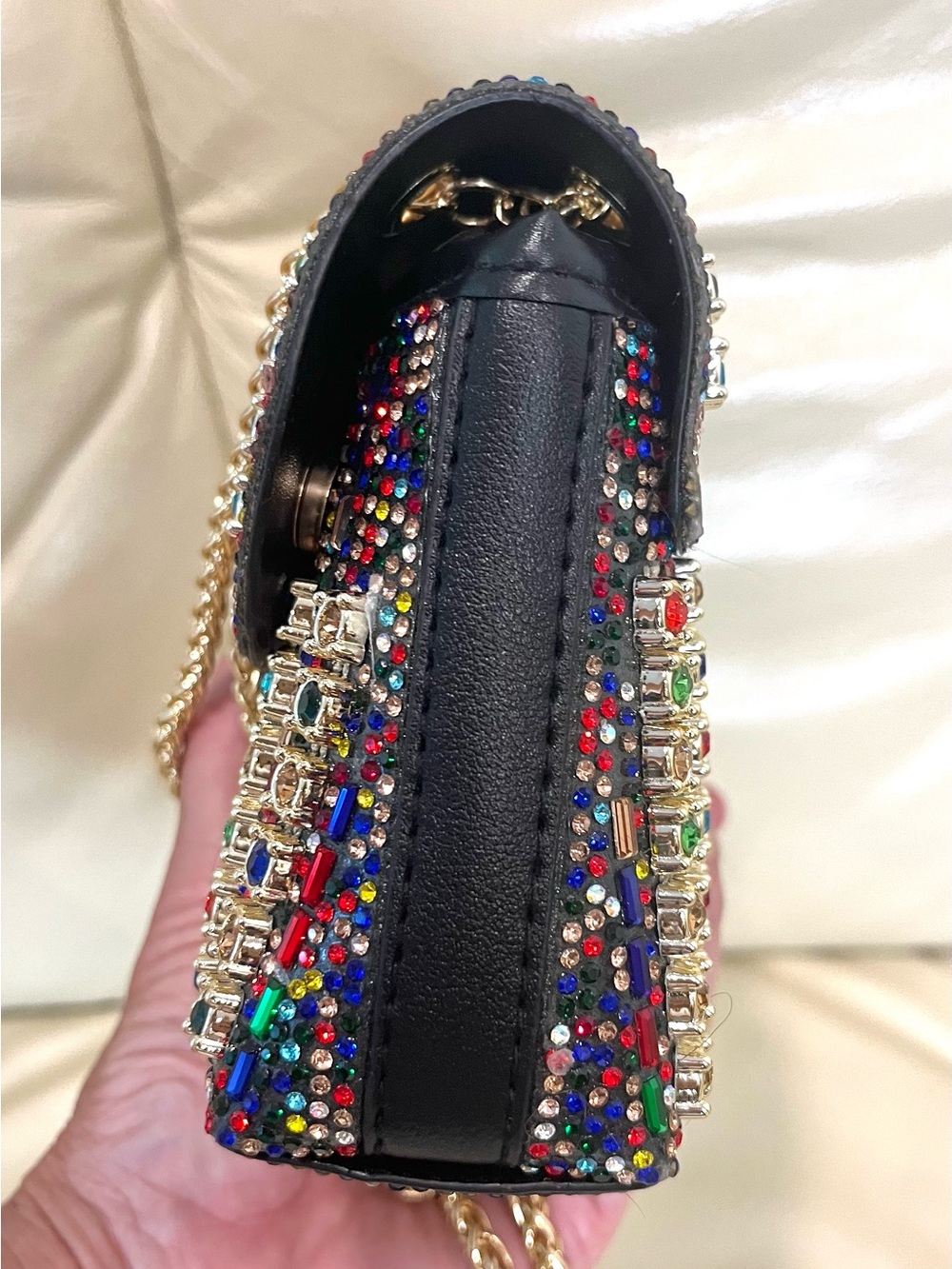 LaurenLorraine Celine Jeweled Shoulder Crossbody Bag Multicolor Chain Strap - Picture 12 of 14